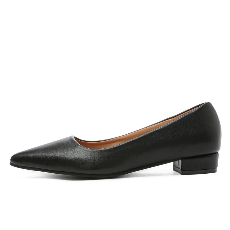 LBSFY  -New Pointed Toe Shallow Mouth Square Heel Small Leather Shoes Women's Elegant Fashion High Heels Dress Shoes Zapatos Mujer
