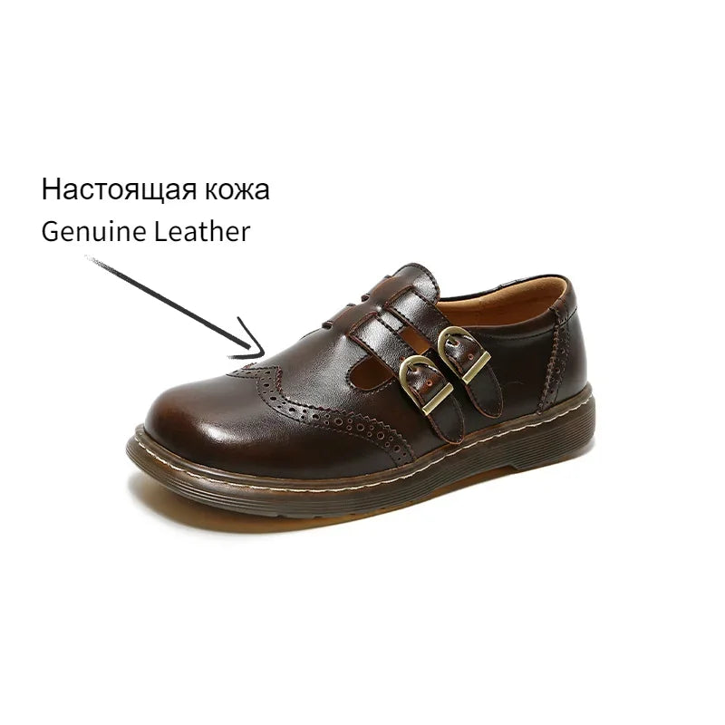 LBSFY  -  Mary Jane Shoes Summer Thin Section Japanese Double Buckle   New Low-cut Flat Round Toe Small Leather Shoes Women