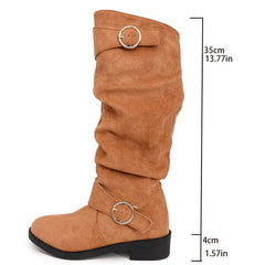 LBSFY -New Women Stylish Mid-Calf Slouchy Boots Soft Comfortable Round Toe Design Easy Pull-On Closure Outdoor Casual Shoes Shoes