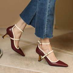 LBSFY  -  New Summer Women Shoes Pointed Toe Thin Heel Pumps for Women Elegant Cow Leather Shoes Sexy High Heels Elegant Mary Janes