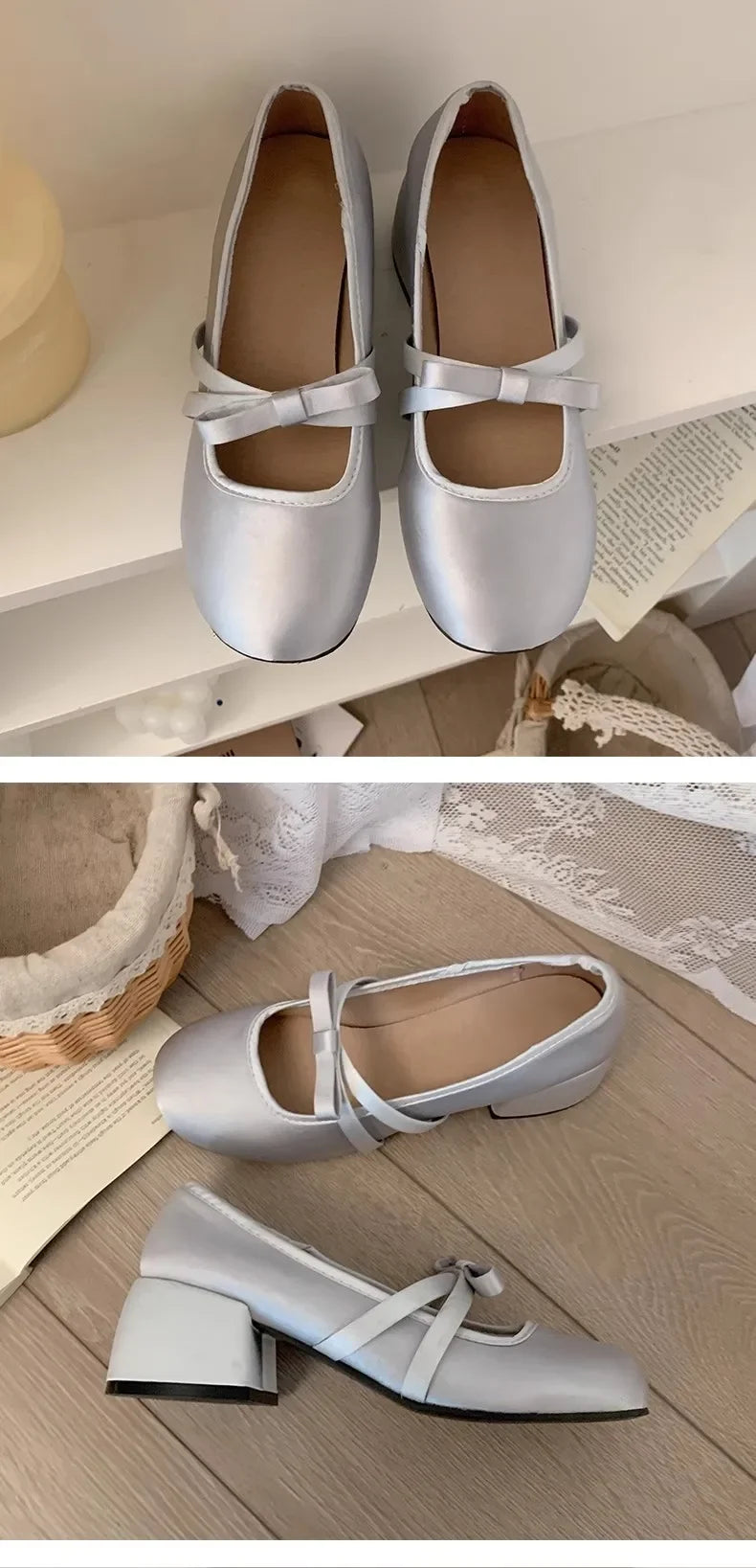 LBSFY -Women Chunky Heel Shoes New  Fashion Bowknot Strap Mid Heels Women Mary Jane Shoes Dress Shallow Mouth Ladies Ballet Shoes