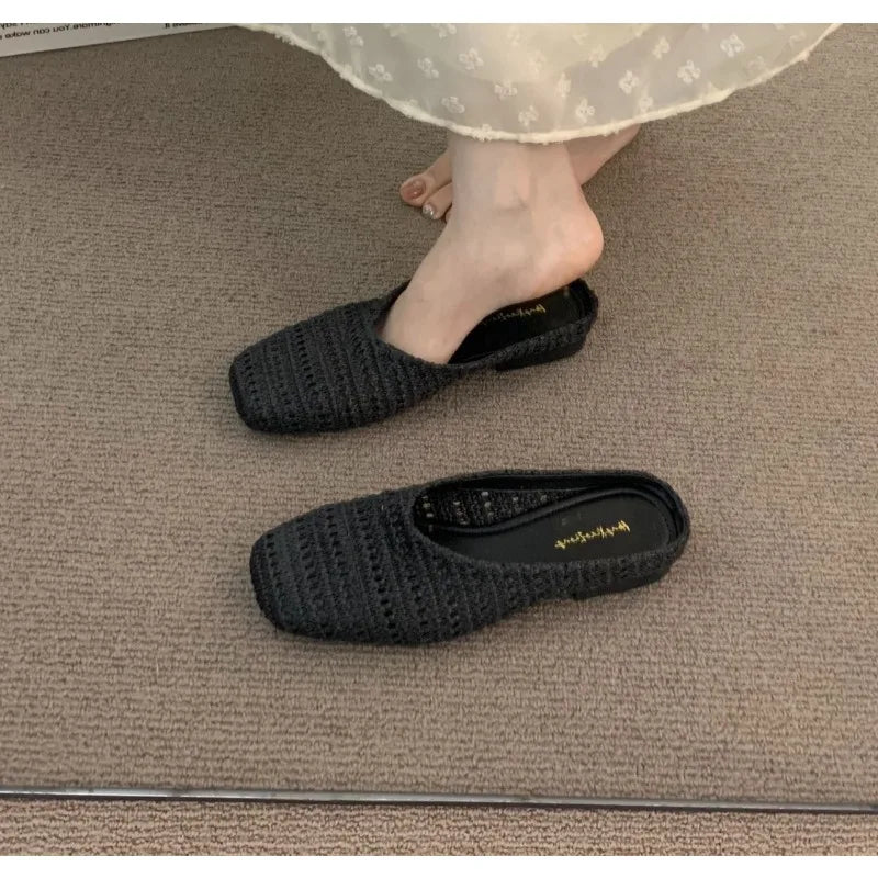 LBSFY -Weave Women Flats Slippers Elegant Shallow Mules Shoes Summer New Fashion Flip Flops 2025 Walking Cozy Soft Sandalias De Mujer
