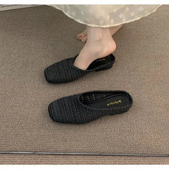 LBSFY -Weave Women Flats Slippers Elegant Shallow Mules Shoes Summer New Fashion Flip Flops 2025 Walking Cozy Soft Sandalias De Mujer
