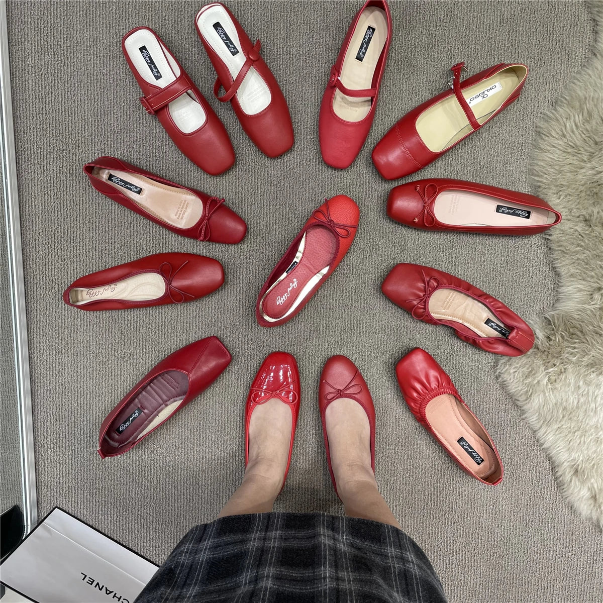 LBSFY -Women Flats New Slip On Flat Loafers Patchwork Square Toe Shallow Ballet Shoes knitting Casual Flat Shoes Ballerina