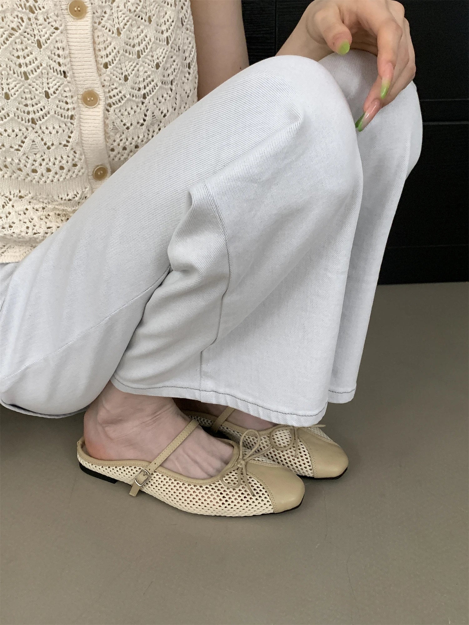 LBSFY -Summer Fashion Concise Round Head  Women Slippers Low Heels Bow Casual Hollowed Out Pumps Party Slide Mules shoes
