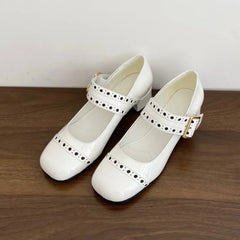 LBSFY  -   Fashion Patent Leather Hollow out Mary Janes Women Pumps Spring Summer Vintage Belt Buckle Chunky heels Girl Shoes Zapatos Mujer
