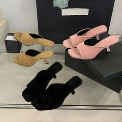 LBSFY -Summer Fashion Square Toe Women Slippers Fashion Thin Low Heels Slide Shoes Elegant Party Dress Zapatos De Mujer