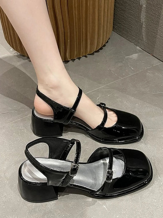LBSFY  -  Office Lady Sandals Woman Spring 2024 Casual Elegant Pure Color Shoes Non-slip Korean Style Medium Heel Female Shoes Design Chic
