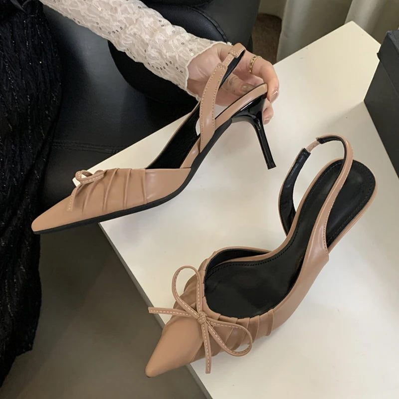 LBSFY  -  Sexy Butterfly Knot Pointed Toe Slingback Shoe Women Pumps Elegant Low Thin Heels Wedding Party Mules Sandal Zapatos mujer