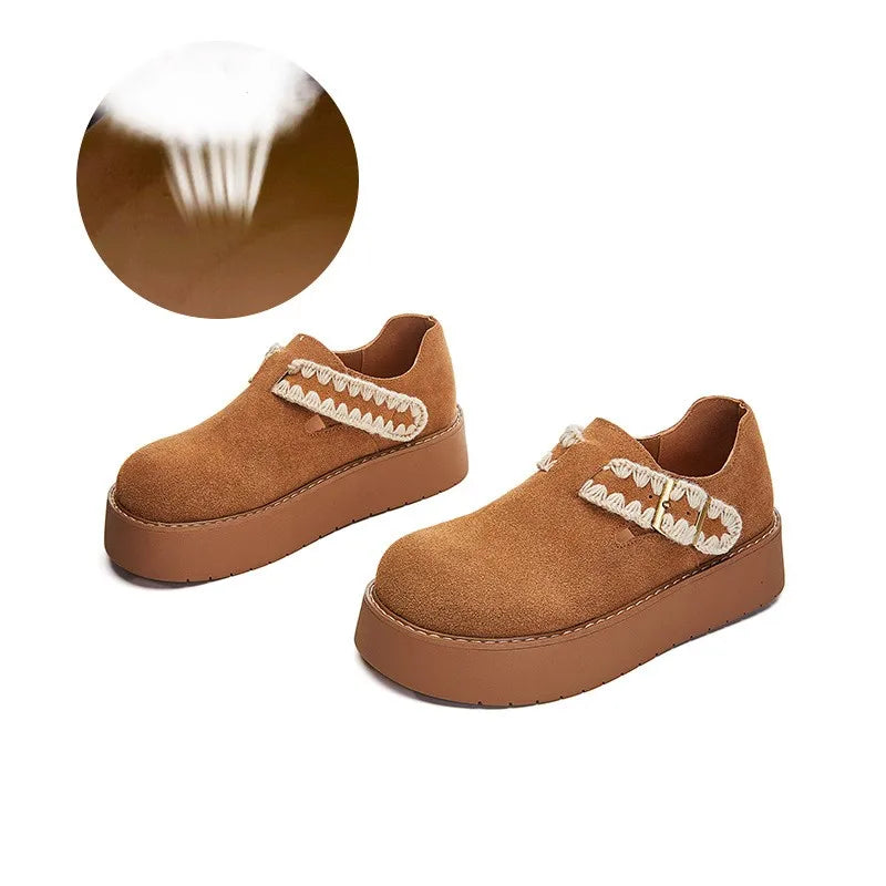 LBSFY  -  Women Spring Shoes Genuine Leather 2025 Spring New Platform Women's Loafers Suede Flat Retro Casual Shoes Women