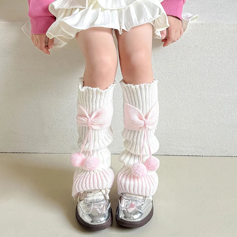Lbsfy New Children Sweet Bowknot Leg Warmers Lolitas Knitted Socks for Girls Warm Foot Cover Cute Ballet Guards Socks Long Stockings