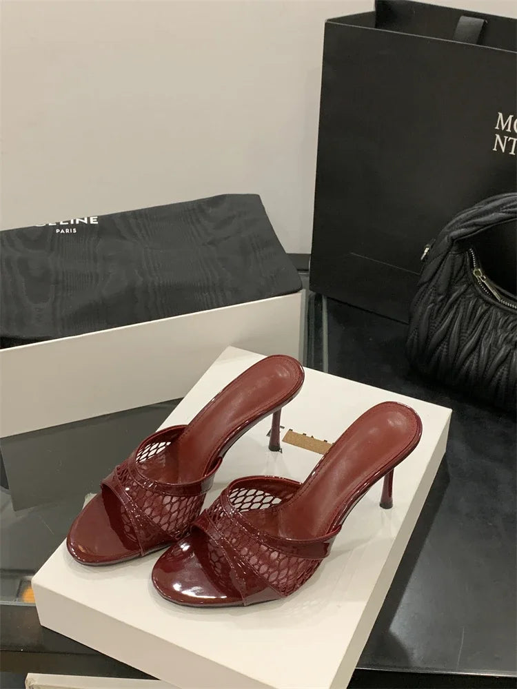 LBSFY -Summer Fashion Mesh Woman Slippers Elegance Stripper Thin Low Heels Beach Ladies Mules Slides Shoes Zapatos De Mujer