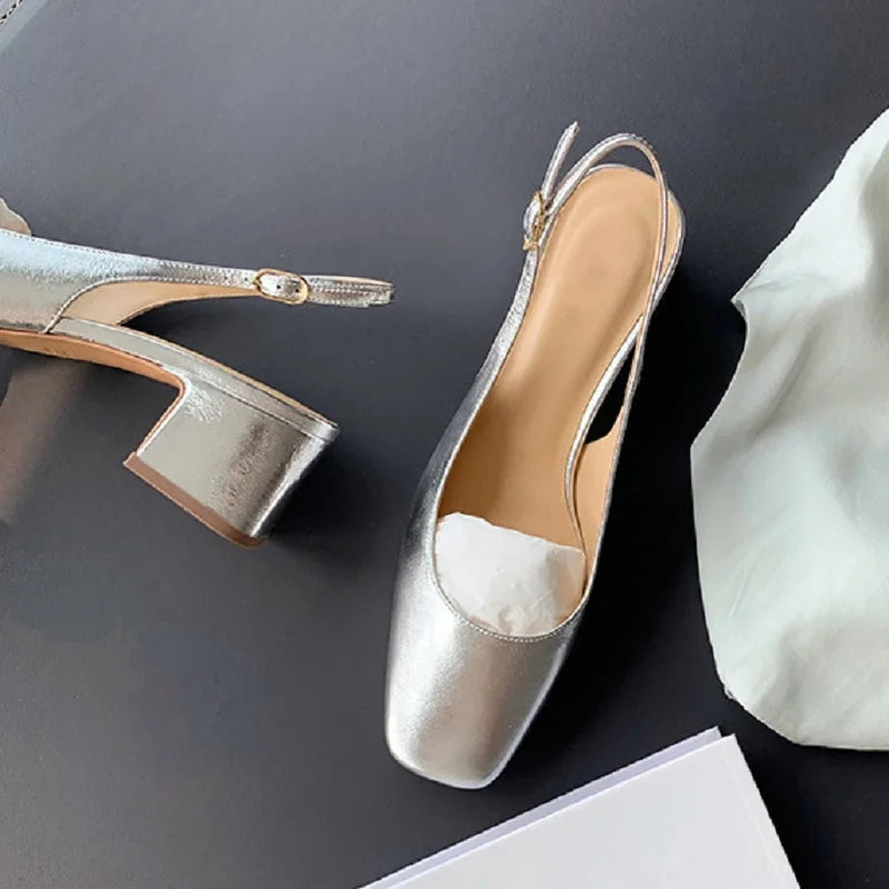 LBSFY -Fashion Spring Autumn Elegant Women Pumps Slip On Loafers Round Toe Square Heels Belt Buckle Casual Comfortable Shoes