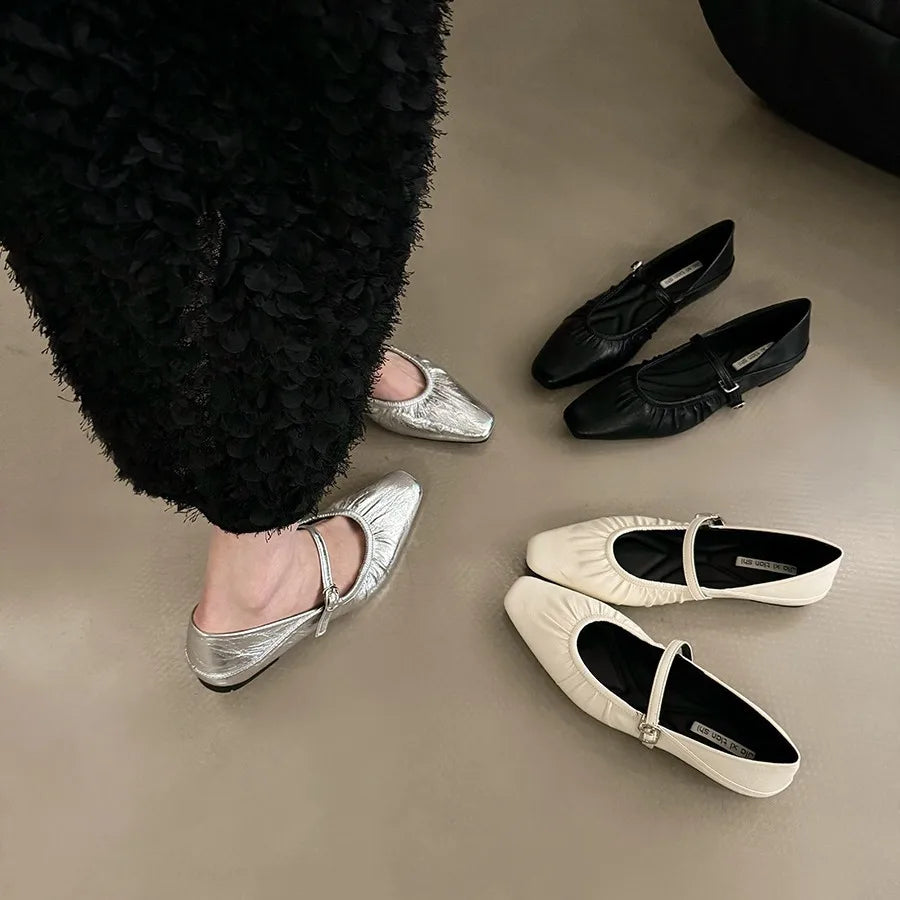 LBSFY -Luxury Designer Women Mary Jane Flat Shoes Fashion Shallow Buckle 2024 Ladies Comfort Soft Sole Flat Heel Ballerina Shoes