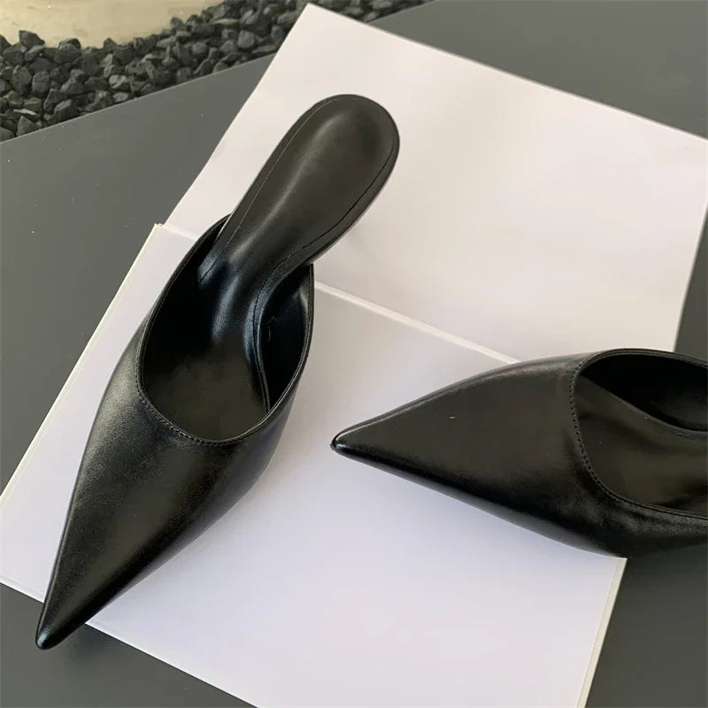 LBSFY -Spring New Brand Women Slipper Pointed Toe Slip On Ladies Mules Thin Low Heel Outdoor Dress Sandal Shoes