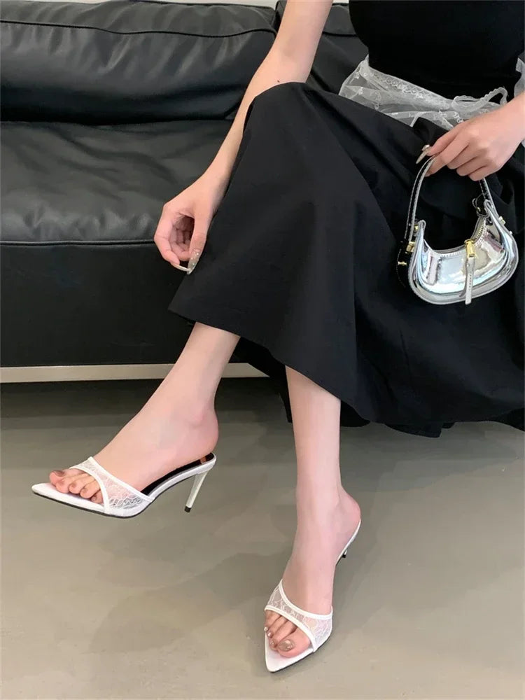 LBSFY -Summer Street Style Design Breathable Women Slippers Sexy Pointed Toe Thin High Heels Banquet Prom Mesh Shoes