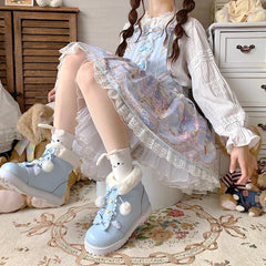 LBSFY  -  Fashion All-Match Japanese Round Toe Ladies Low Heel Shoes Winter Fleece-lined Sweet Cute Platform Lolita Snow Boots for Ladies