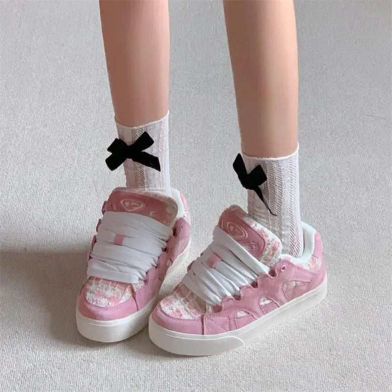 LBSFY  -  Vintage Womens Sports Shoes Pink Design Sweet Kawaii Fashion Women Sneakers Autumn Cute PU Leather Lace Female Shoes