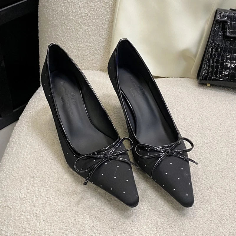 Lbsfy Fashion Elegant High Heels Women Butterfly-knot Pointed Toe Shallow Dress Shoes Comfort Low Heel Office Shoes Zapatos De Mujer