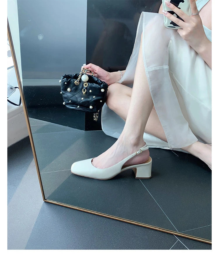 LBSFY -Fashion Spring Autumn Elegant Women Pumps Slip On Loafers Round Toe Square Heels Belt Buckle Casual Comfortable Shoes