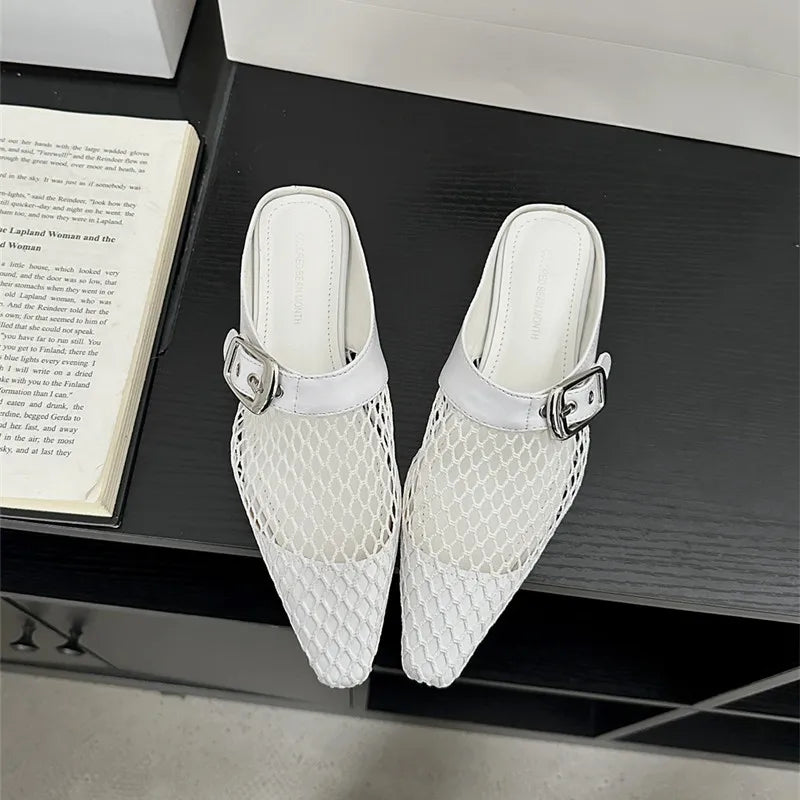 LBSFY  -Summer New Women Slippers Fashion Round Toe Slip On Laofer Shoes Soft Flat Heel Mesh Ladies Casual Mary Jane Shoes