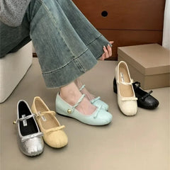 LBSFY -Retro Inner Heightening Single Shoes for Women Black Mary Janes Commuter Blue Spring New Arrival Comfortable Casual Shoes