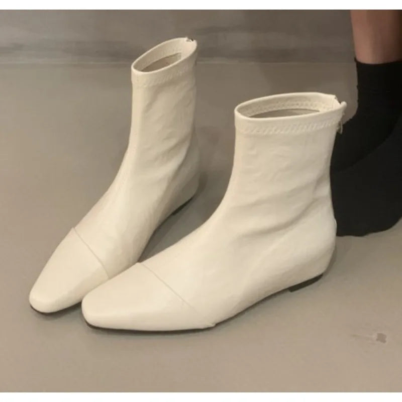 LBSFY -New Fashion Women's Retro Short Boot Women's Autumn/Winter Genuine Leather Pointed Boots Flat Bare Shoes for Women Thin Shoes