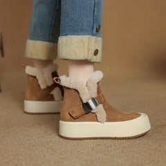 LBSFY  -  New Suede Wool Snow Boots Round Toe Platform Flat Winter Boots Women Thick Fur Warm Ankle Boots For Female Shoes
