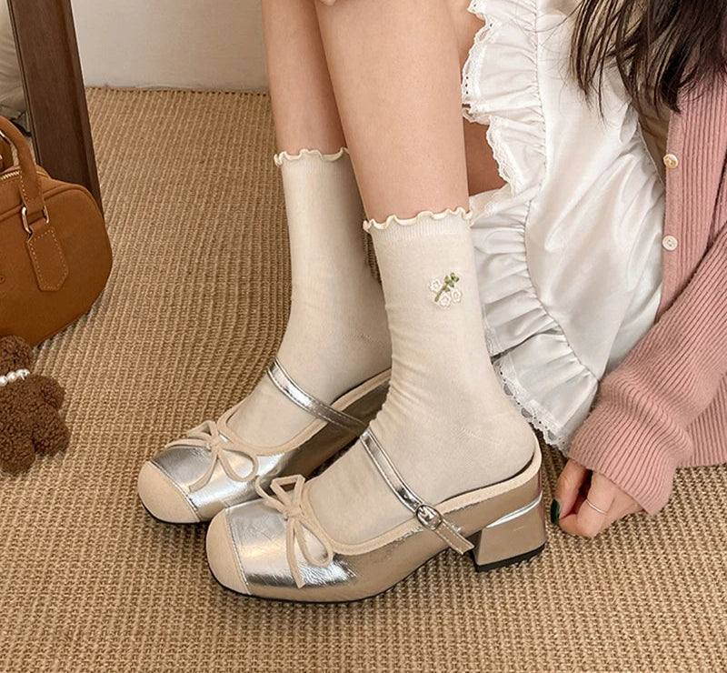 LBSFY  Spring Slip On Women Mules Mary Jane Shoes Fashion Square Toe Butterfly-knot Slides Casual Street Style Low Heel Shoes