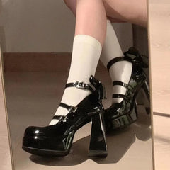 LBSFY -Spring Punk Thick Heel Mary Jane Lolita Shoes Woman Patent Leather Cosplay Shoes Y2k Chunky Platform High Heels Pumps