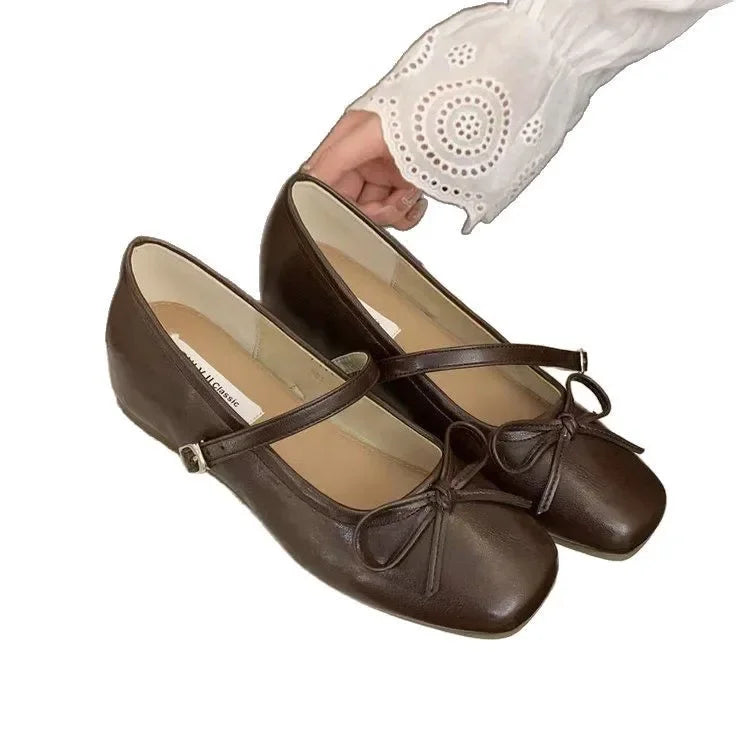 LBSFY -French Butterfly Knot round Head Mary Jane Shoes Women Soft Bottom Commute Evening Single Shoes Low Cut Casual Footwear