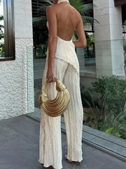 LBSFY  -   2 Pieces Sets Backless Sleeveless Top And Pant Loose Sexy Pant 2 Pieces Sets Women Summer Pant Sets Solid