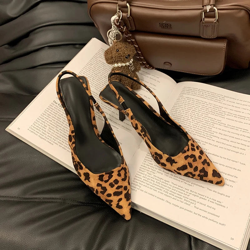 LBSFY  Summer Leopard Print Women Sandals Fashion Pointed Toe Singbacks Pumps Ladies Party Dress Female Shoes