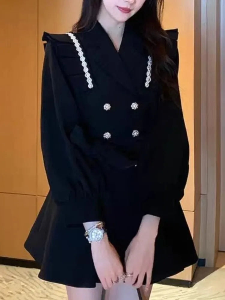 LBSFY -Autumn Elegant Blazer Dress for Women Female Double Breasted Solid A-line Evening Dresses Long Sleeve Female Casual Clothes 2024