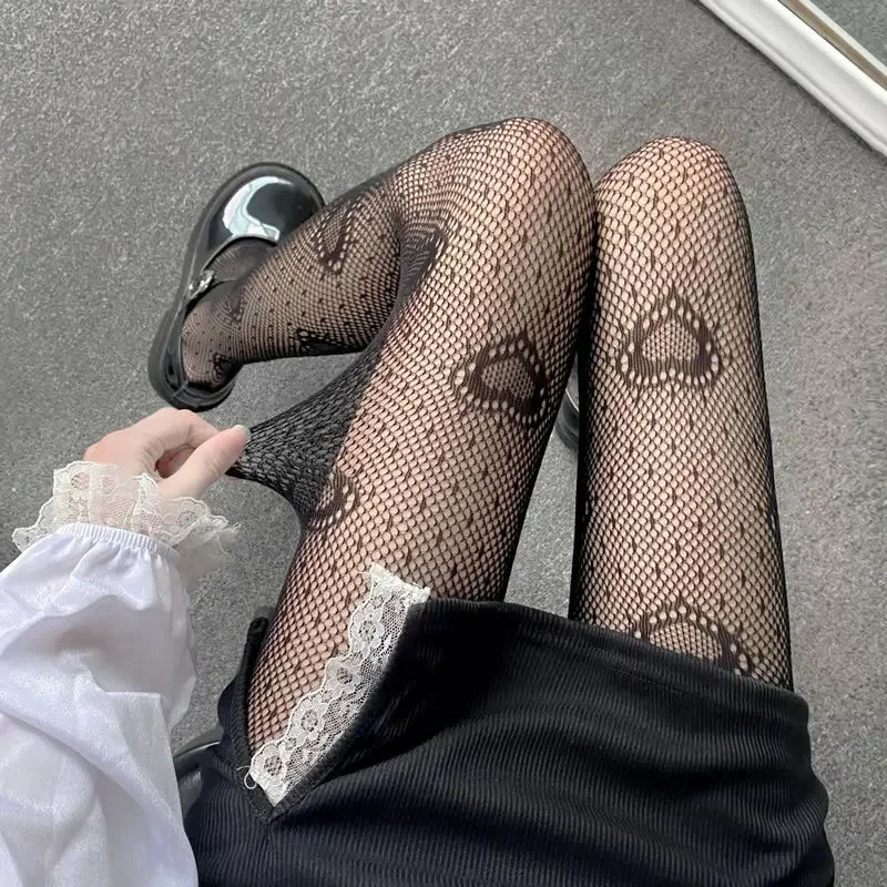 Lbsfy Women Sexy Cross Print Fish Net Tights Long High Nylon Socks Transparent Hollow Out Body Stockings Black Mesh Fishnet Pantyhose