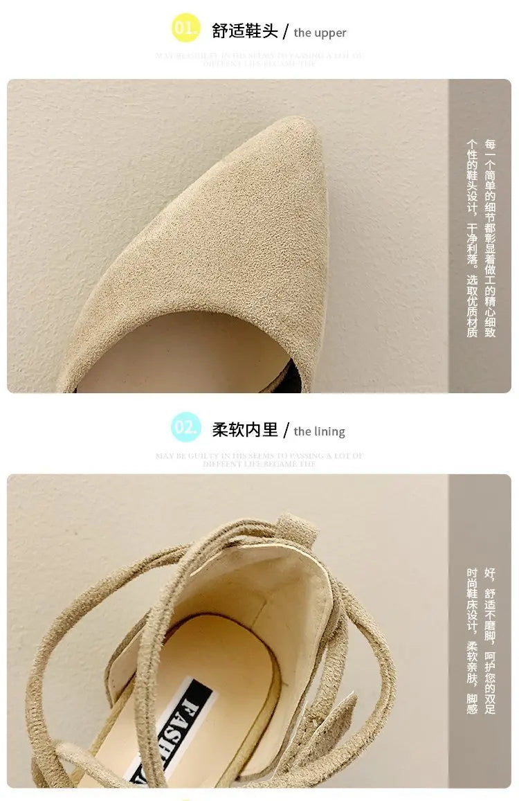LBSFY -New Spring Autumn Women Heels Ankle Cross Strap Thick High Heel Sexy Female Shoes Casual Suede Black Pointed Toe Pumps