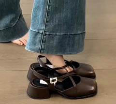 LBSFY -Designer Cover Toe Women Mary Jane Shoes Fashion Cross Buckle Singbacks Shoes 2025 Spring Female Thick Heel Shoes