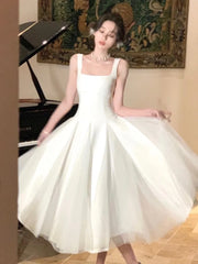 LBSFY -White Elegant Fairy French Sling Dress For Woman Summer Mesh Ball Gown Square-Collar Slim Fit Skirt Party Evening Dress 2025