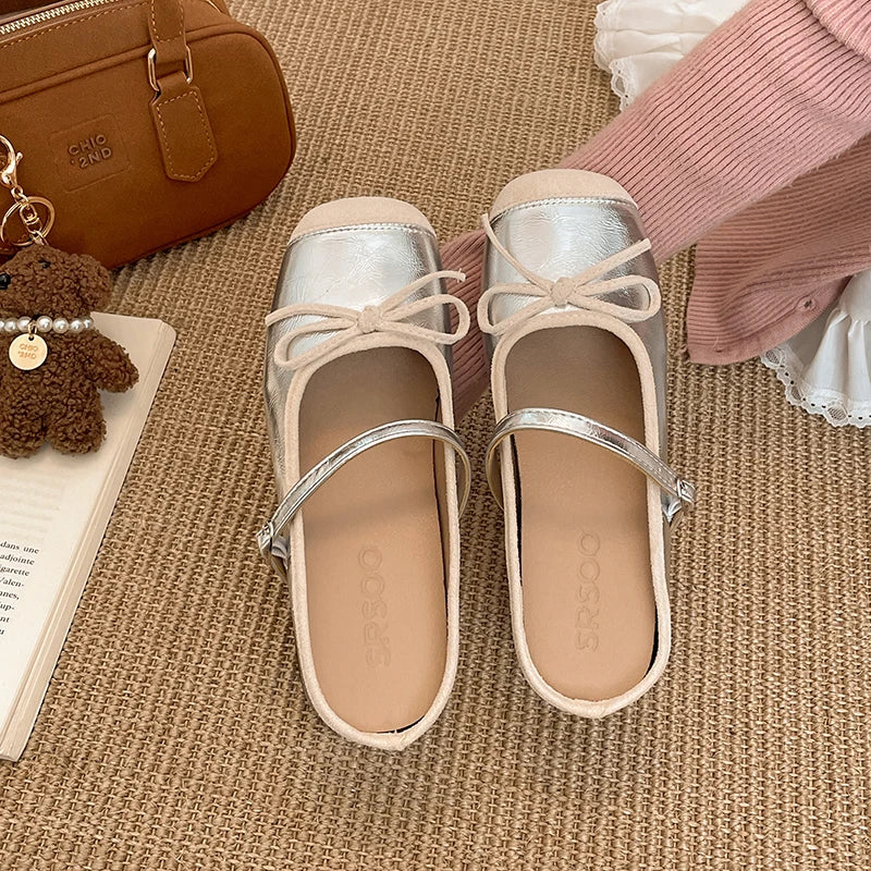 LBSFY  Spring Slip On Women Mules Mary Jane Shoes Fashion Square Toe Butterfly-knot Slides Casual Street Style Low Heel Shoes