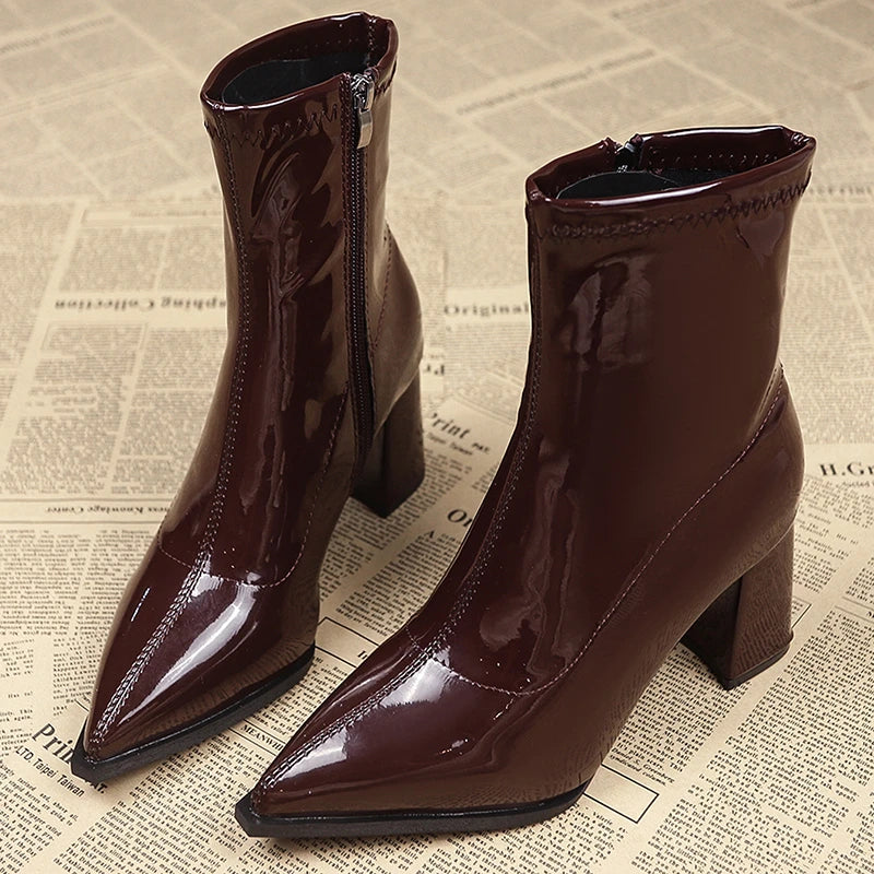 LBSFY -Women Ankle High Heels Chelsea Boots Pointed Toe Shoes Goth Designer Pumps Winter 2025 New Brand Shoes Women Motorcycle Boots