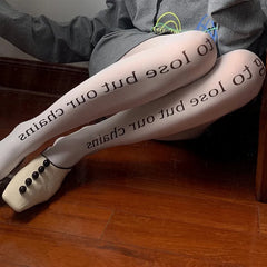 Lbsfy Korea Design Engligh Letter Printed Silk Stockings Heart Bow Tie Print Pantyhose Japanese Lolita JK Tights Gothic Cosplay Socks