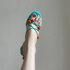 LBSFY -Women Cute Small Ball Strap High-heeled Slippers Summer Open Toe Casual Sandals New Narrow Band Sexy Hollow Slippers