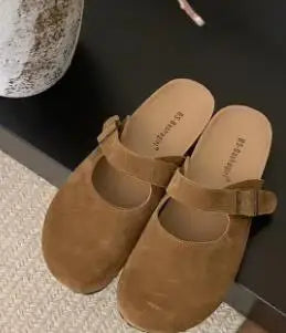 LBSFY -Women's Closed Toe Slippers Suede Leather Clogs Sandals Women Retro Fashion Garden Mule Clog Slides Zapatillas De Mujer