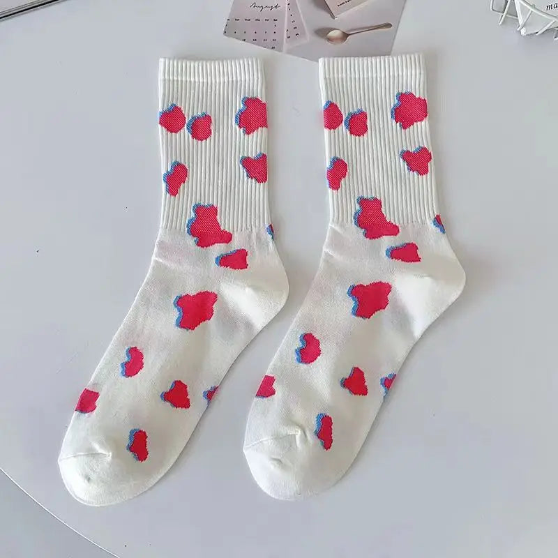 Lbsfy Women's Socks Love Print Pink White Kawaii Harajuku Streetwear Skateboard Cute Fashion Sports Socks Girls Gift Calcetines Mujer