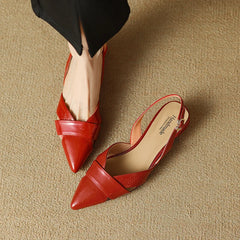 LBSFY  -  2024 New Brand Genuine Leather Sandals Pointed Toe Low Heel Women's Shoes Summer Party Dress Silver Red Footwear Large Size 42