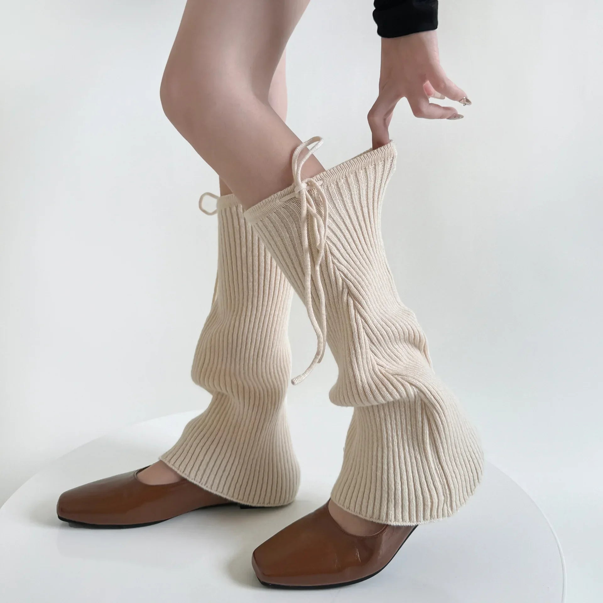 Lbsfy Y2K Strappy Design Flared Leggings Korea Women Knitted Covers Socks Leg Warmers Winter Thickened Calf Socks Harajuku Leg Covers