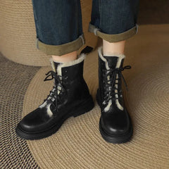 LBSFY  -  Size 34-42 Nature Wool Snow Boots Women Lace Up Round Toe Zipper Winter Boots Fashion Ankle Booties Ladies Shoes