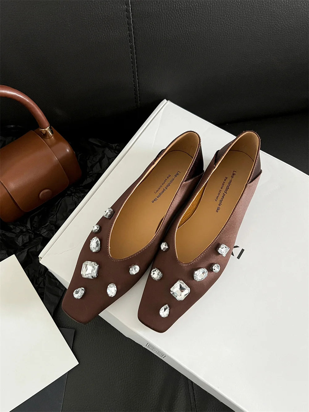 LBSFY  -   2025 New Women Luxury Ballet Shoes Women Square Toe Rhinestone Party Wedding Shoes Woman Flats Ladies Shoes