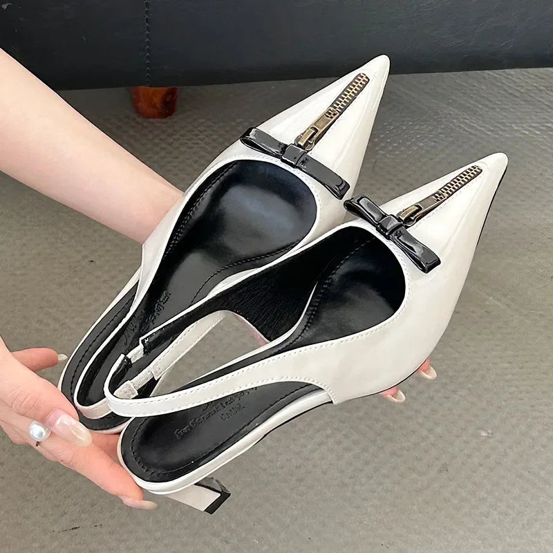 Lbsfy Design High Heels Female Butterfly-Knot Zip Mules Pumps Ladies Sexy Pointed Toe Slingbacks Sandals Women Zapatos De Mujer