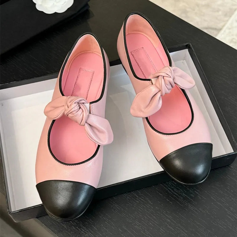 LBSFY  -   Star style Fashion Mixed-color Bowknot Mary Janes Women Ballet Flats Spring Summer Soft Leather Girls Loafers Lazy Dance Shoes